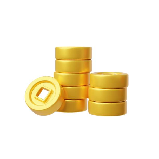 istock Stacked golden Chinese coins with square hole, vector 3D realistic money treasure, Asian lucky fortune or finance symbol 2191488761
