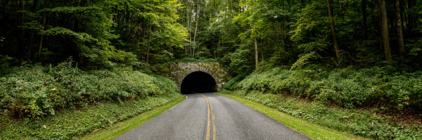 istock Panorama Of Blue Ridge Parkway Disappearing Into Big Witch Tunnel 2191491642