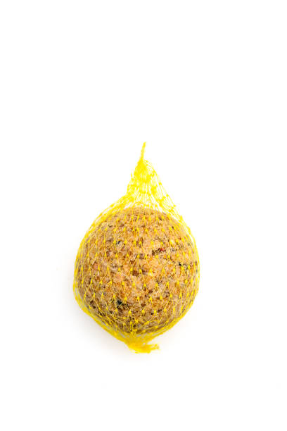 Yellow Plastic Net Bird Food on White Background for Wild Birds