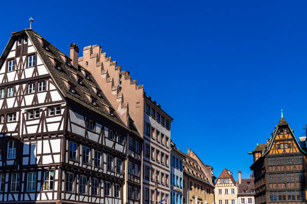 Strasbourg, France - circa September, 2018: View of Petit France, the historic district of Strasbourg, France, famous for its alleys, canals and medieval buildings in the fachwerk style