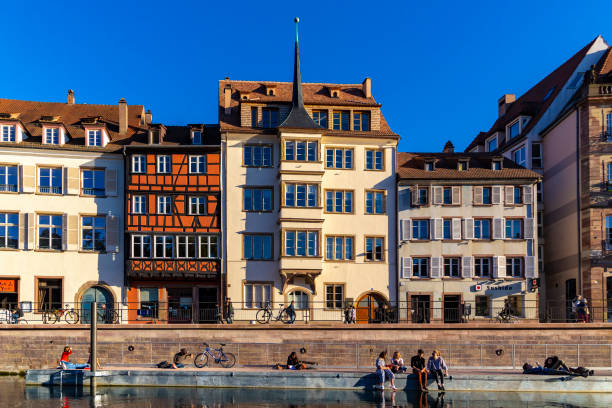 Strasbourg, France - circa September, 2018: View of Petit France, the historic district of Strasbourg, France, famous for its alleys, canals and medieval buildings in the fachwerk style
