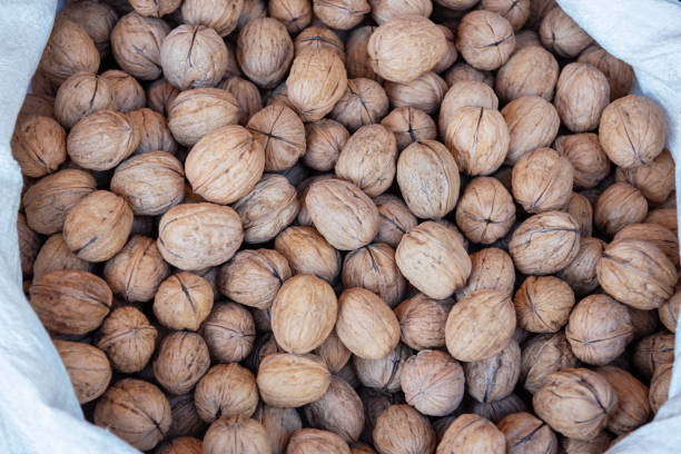 Walnuts in a bag at a street market.