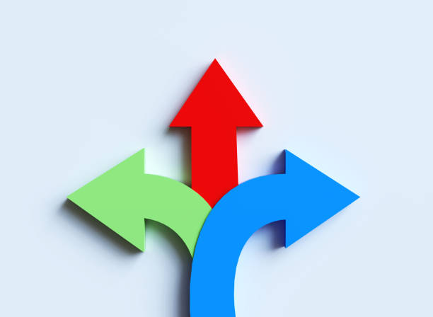 Tree arrows pointing in different directions. Choice the way concept.