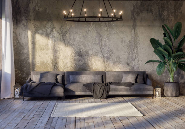 istock Loft style living room with empty old cracked concrete wall for copy space 3d render 2191498343
