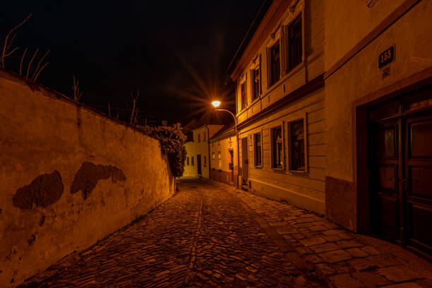 Dark night morning with old small streets in Znojmo CZ 12 22 2024