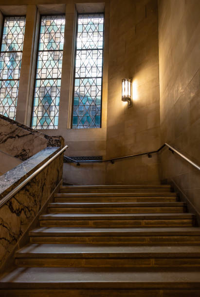 istock Marble Staircase and Stained Glass Window 2191501611