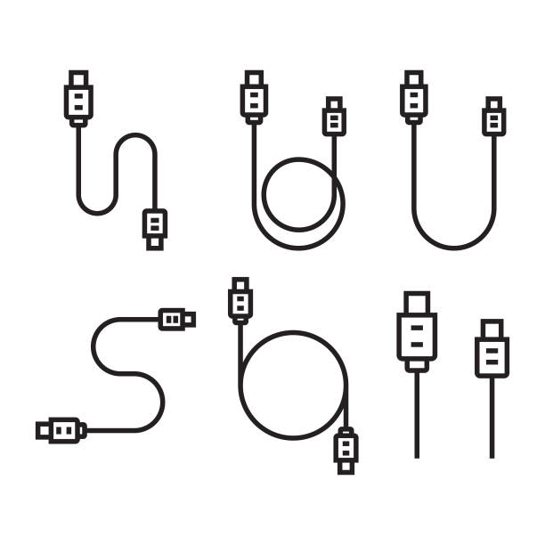 stockillustraties, clipart, cartoons en iconen met usb cable icon set vector design. - kabel