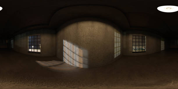 istock Empty Room at night With two Windows industrial style 360 panorama vr environment map 3D render illustration 2191505588