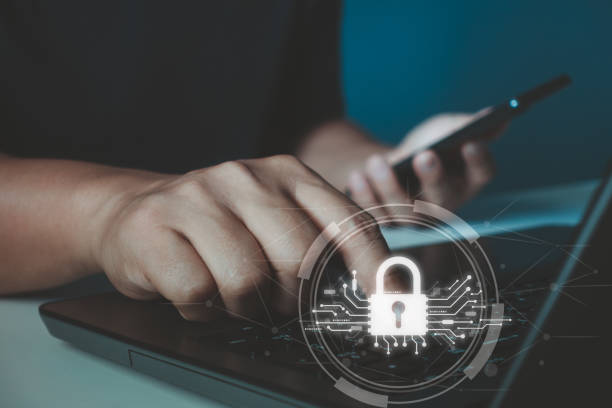 istock Businessman engaging in cybersecurity measures on Laptop computer, Business in the digital age, Tech security online privacy smart security software global network protection digital business sec 2191506536