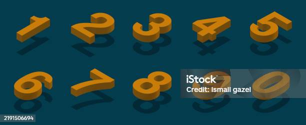 Isometric Golden Numeric Characters With Shadows On A Dark Teal ...