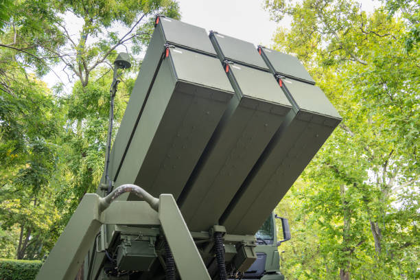 istock Green painted modern NASAMS air defense missile system launch containers 2191507253
