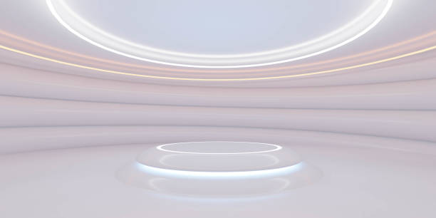 istock White Room with Circular Light With a Podium, Simple Setup for Presentations, Speeches, Events 3d render illustration 2191507528