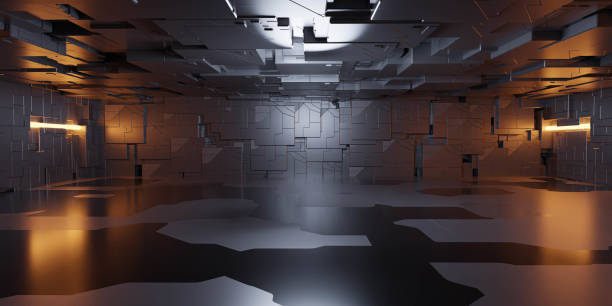 istock Dimly Lit Room with Black and White Floor 3d render illustration 2191508789