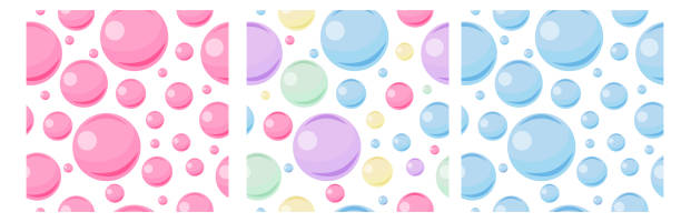 set pattern buns set of three seamless patterns of multi-colored soap bubbles on a white background bubble wand stock illustrations