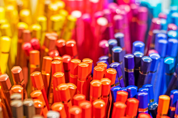 stylish multi-colored pencils for drawing and sketching in . Back to school.