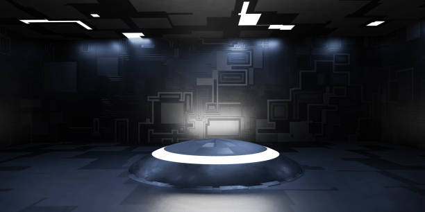 istock Dark Room With presentation stand podium on Floor - Unveiling Mystery 3d render illustration 2191511133