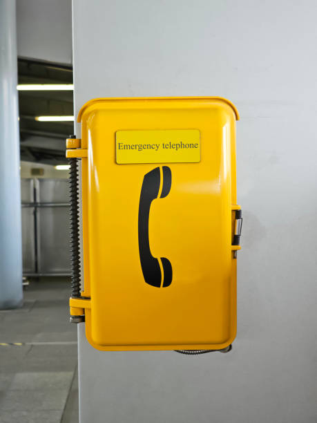 Yellow emergency telephone in public area