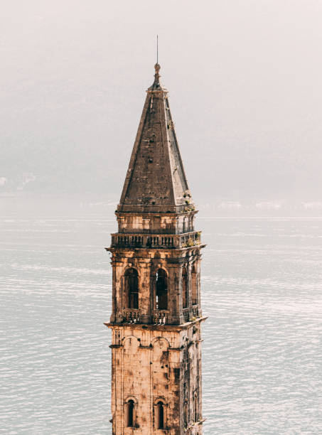 Bell Tower Overlooking Tranquil Bay in Perast, Montenegro