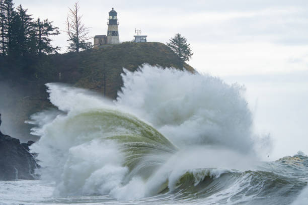 Powerful Waves Crash on Shore at Waikiki Beach in Washington State