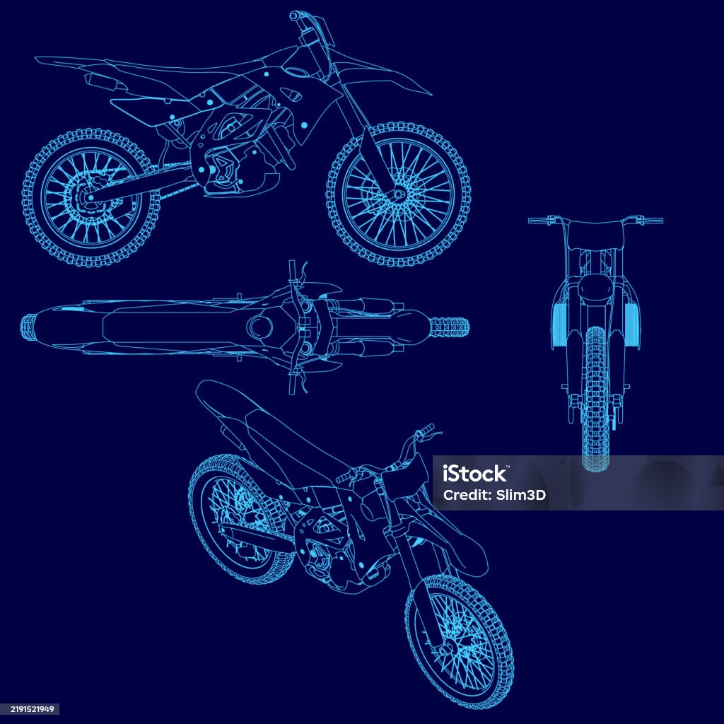Motorcycle Left View Blue Motorcycle Is Shown In Three Different Views The First View Shows ...