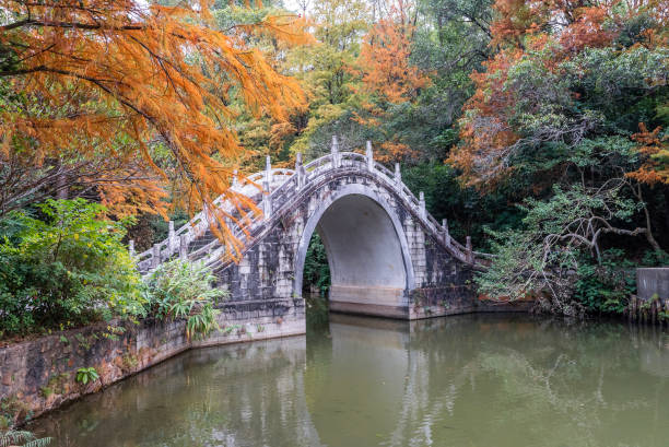 istock Chinese style pedestrian stone arch bridge over lake in 2191532388