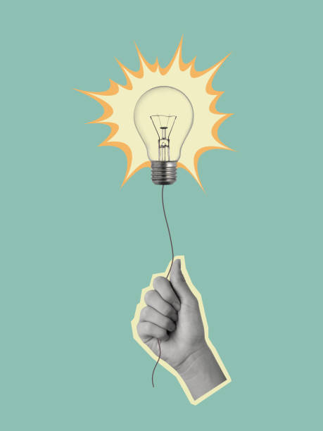 istock Modern art collage of a hand holding a light bulb. 2191533326