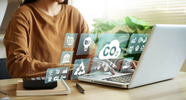 istock CO2 reduction symbol, climate change limiting global warming and sustainable development and green business and icons for ESG, CO2 and Net Zero. 2191540555