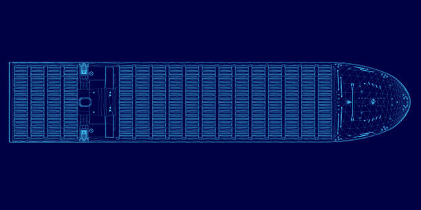 istock Blue image of a ship with a blue background. The ship is shown in a very detailed and precise manner, with every part of it clearly visible 2191553276