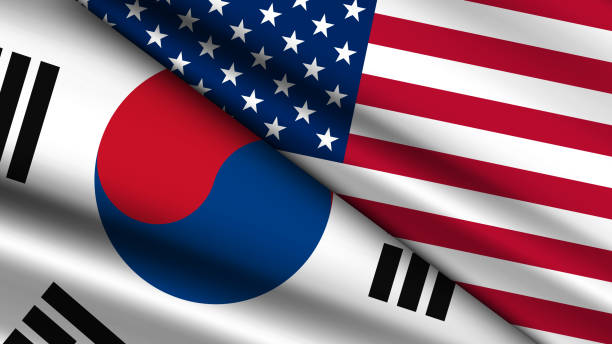 istock High Quality background with Two Flags of South Korea and USA 2191555802