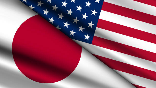 istock High Quality background with Two Flags of USA and Japan 2191556789