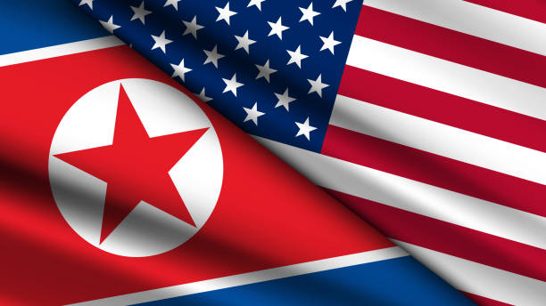 istock High Quality background with Two Flags of USA and North Korea 2191556854