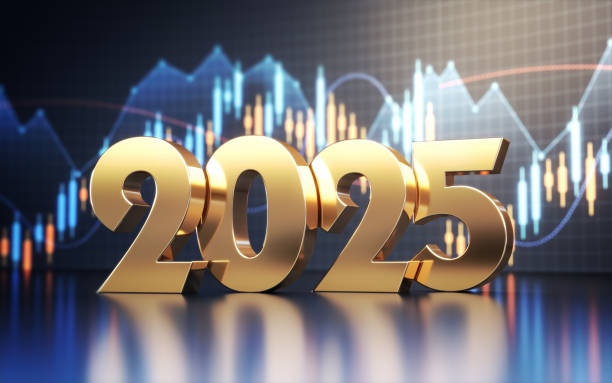 istock New Year 2025 with Metallic Reflection on Finance Background 2191558377