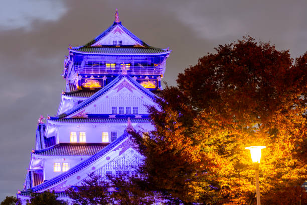 Osaka, Japan - 21 November 2024: Osaka Castle at autumn night