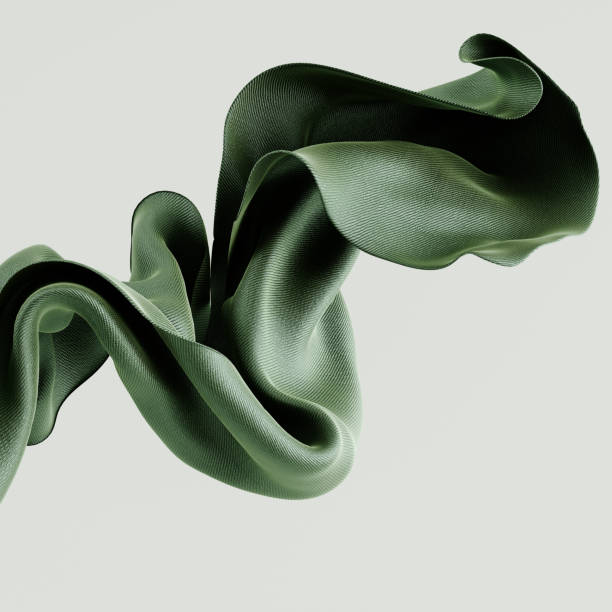 istock Dynamic 3D rendering flowing olive green fabric. The fabric billows and twists, creating an abstract organic form against a clean, light backdrop. 2191562541