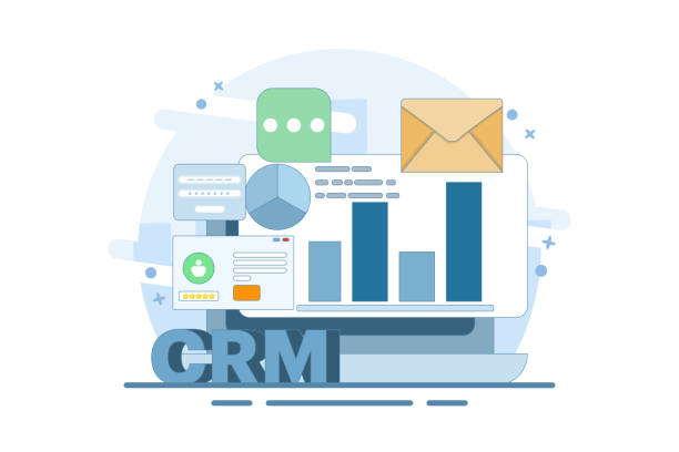 istock CRM concept for business, customer relationship management. Business uses CRM software to manage customers, Business analytics, CRM technology, vector illustration with icons on background. 2191573537
