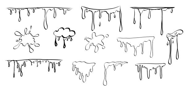 istock Paint drip splatter, liquid stain fluid ink droplet. Graffiti splash black melt. Paint flows, melt spray border. . Vector illustration 2191576649