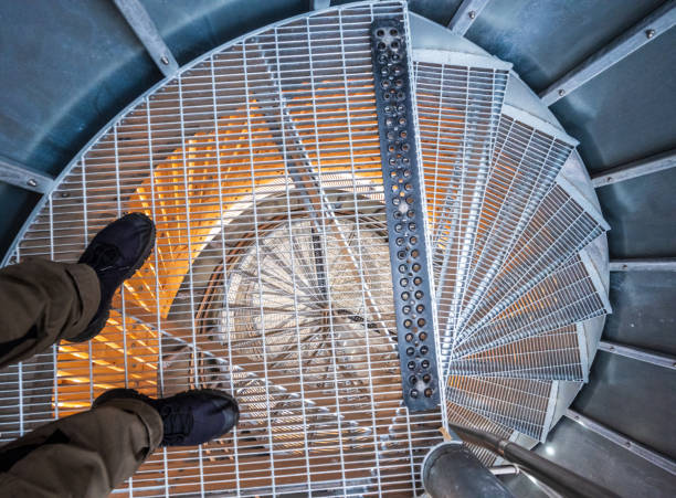 Spiral metal staircase in a small tower