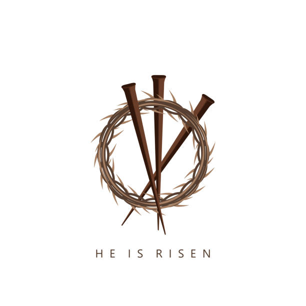 Crown of thorns. Crown of thorns with nails on a light background. Easter and crucifixion of Jesus Christ. thorn wreath stock illustrations