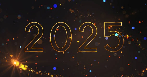 istock Gold 2025 Year Advertisement luxurious wishing bg. 2025 text with sparkles fairy dust particle falling bg. Shimmering particles bg for products display, award show, stage loop. New Year card. 2191584022
