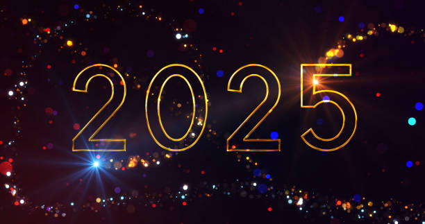 istock Gold 2025 Year Advertisement luxurious wishing bg. 2025 text with sparkles fairy dust particle falling bg. Shimmering particles bg for products display, award show, stage loop. New Year card. 2191584036