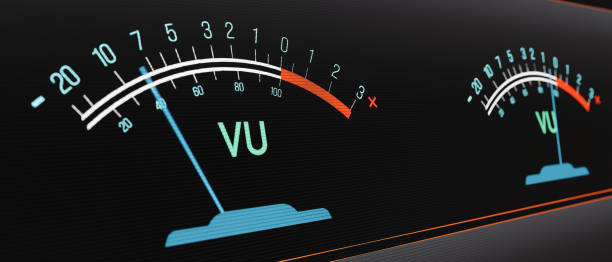 istock Close up of two VU (volume unit) or level meter. 2191584376