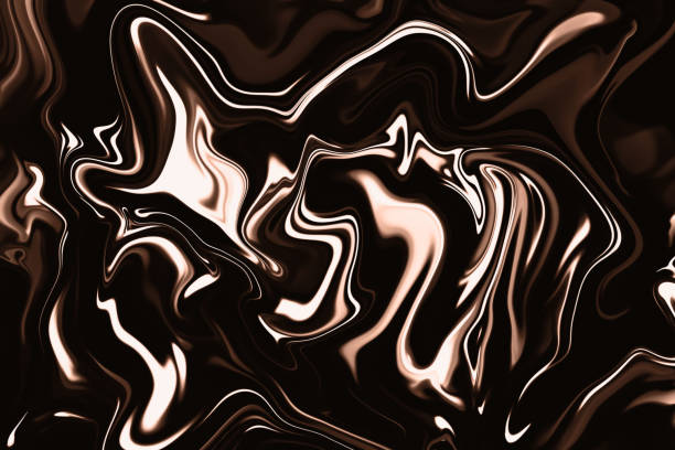 Mocha Mousse Marble Ink Swirl Pattern Coffee Latte Cappuccino Cacao Abstract Milk Dark Chocolate Ice Cream Icing Sauce Spread Background Brown Beige White Black Liquid Wind Shiny Squiggle Morphing Glitch Distorted Ebru Texture Trendy Color of Year 2025