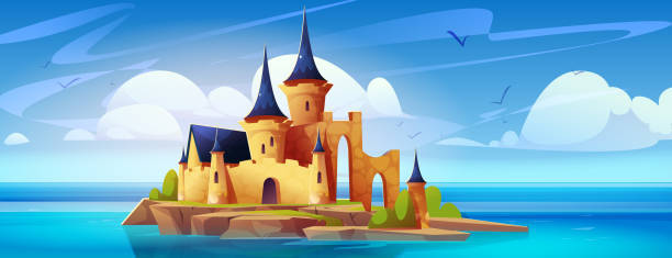 istock Medieval castle on rocky island in blue sea 2191591184