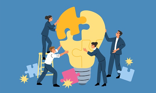 Worker Solving Problem Office Staff Solve Problem People Working Together To Assemble Light ...