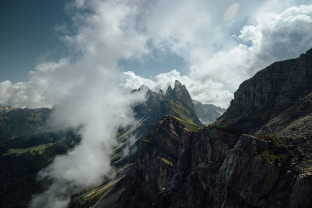 Outdoor iconic landscape on the Dolomites: the Seceda famous landmark