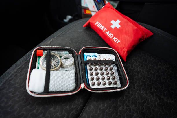 istock A wellequipped first aid kit can be conveniently found sitting on a car seat, ready for any potential emergencies that may arise during travel or outings for added safety 2191594072