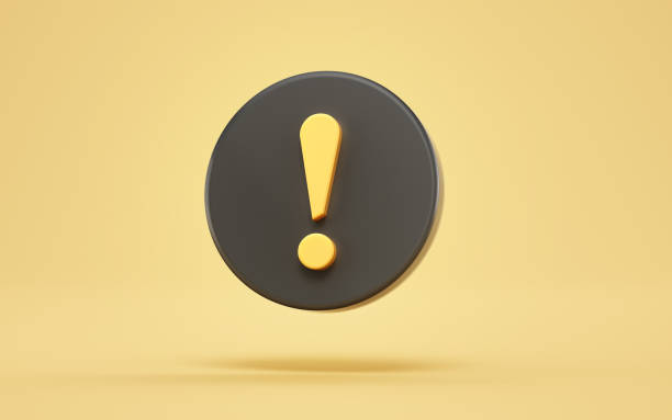istock Yellow Exclamation Symbol on Black Round Button on Yellow Background 2191602678