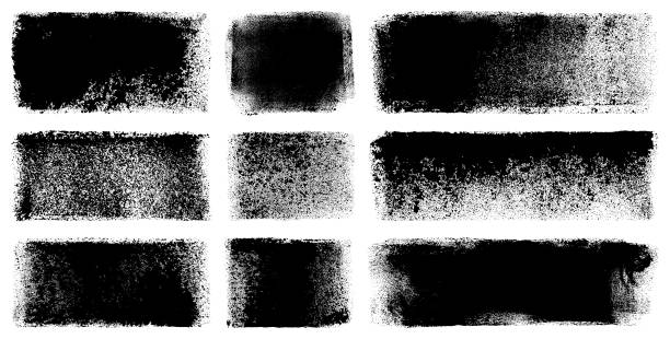 Grunge backgrounds Set of black grunge backgrounds. Paint roller strokes. stamped texture stock illustrations