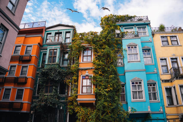 istock Colorful buildings in balat, istanbul, with seagulls flying over them 2191606039