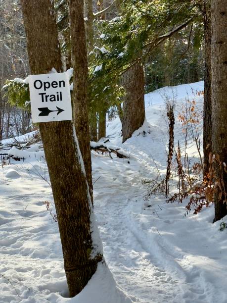 istock Trail marker on a snow covered trail 2191606451